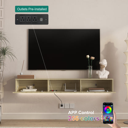 Floating TV Stand Wall Mounted With 16 Color LEDs,65inch Modern TV Stand, Floating TV Cabinet Entertainment Center For 55 60 65 Inch TV