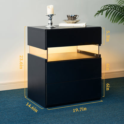 LED Nightstands 3 Drawer Dresser For Bedroom End Table With Acrylic Board LED Bedside Tables Black