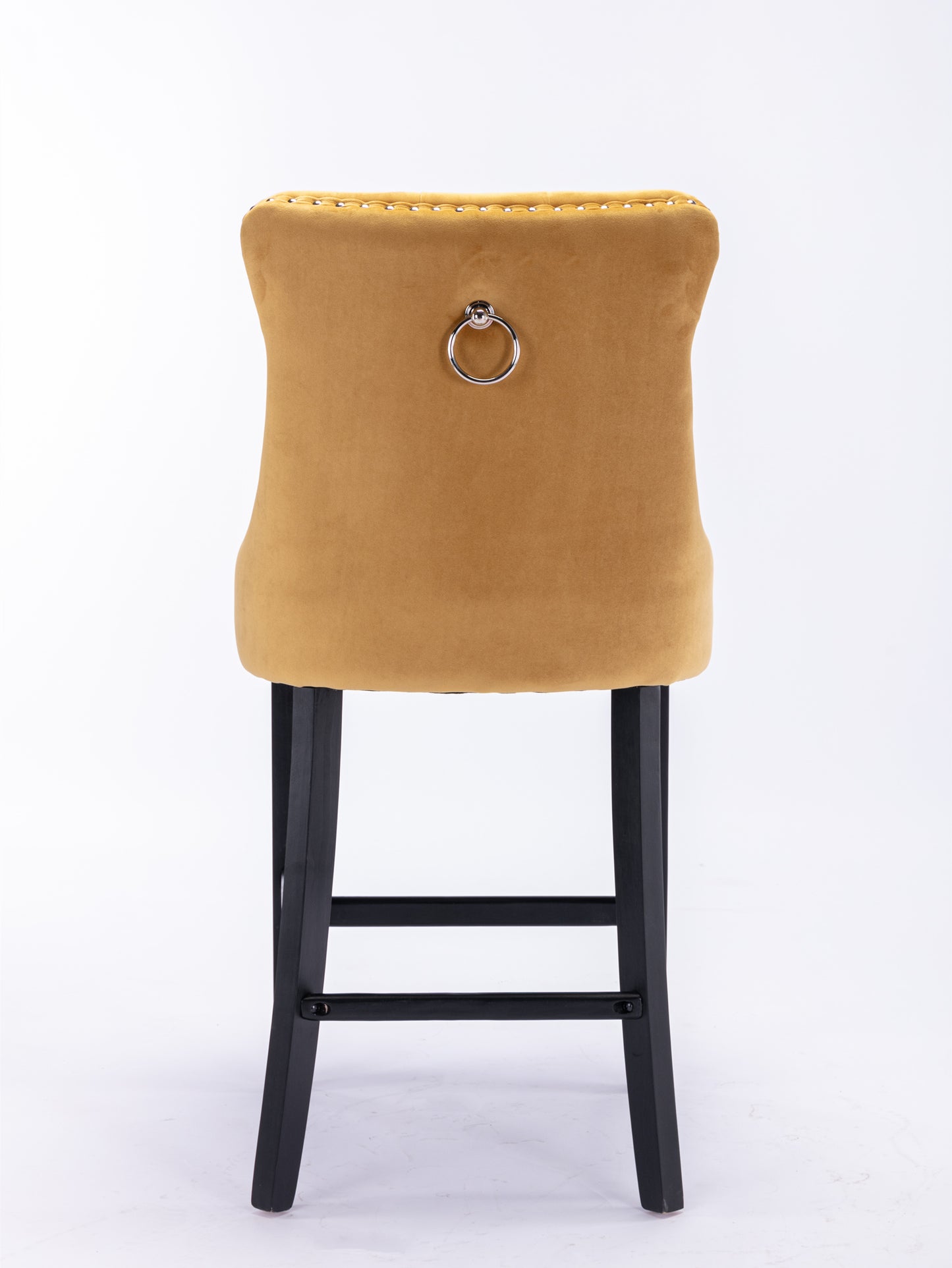 Contemporary Velvet Upholstered Barstools With Button Tufted Decoration And Wooden Legs, And Chrome Nailhead Trim, Leisure Style Bar Chairs,Bar Stools, Set Of 2 Golden,SW2002GL