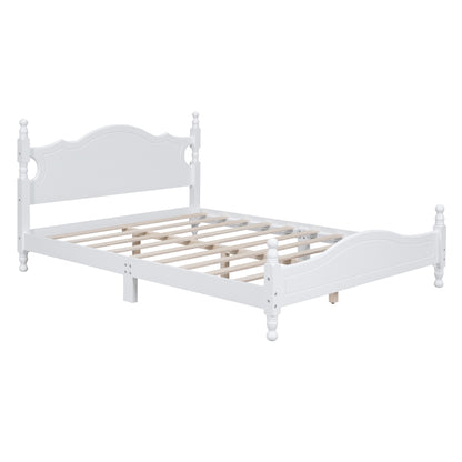 Queen Size Wood Platform Bed Frame,Retro Style Platform Bed With Wooden Slat Support,White