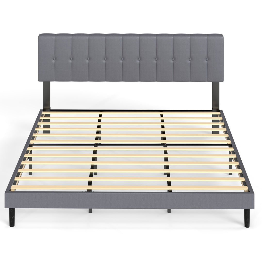 The Headboard Is Made Of Grey Sponge Soft Packaging, The Bed Board Is Wooden And The Bed Frame Is Iron