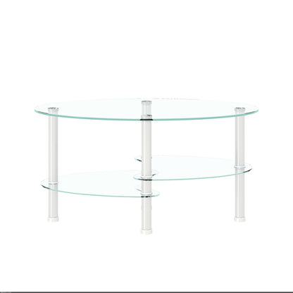 Transparent Oval Glass Coffee Table, Modern Table With Stainless Steel  Leg, Tea Table 3-layer Glass Table For Living Room