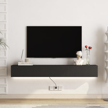 Floating TV Stand Wall Mounted With 16 Color LEDs,Modern TV Stand, Floating TV Cabinet Entertainment Center For 55 60 65 Inch TV,Black