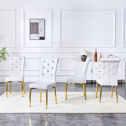 Set Of 4,Retro Alligator Skin Upholstered Dining Chairs,with Crystal Buckle Design And Faux Leather Design,a Touch Of Elegance And Mystery To The Dining Area.Gold Plated Metal Feet