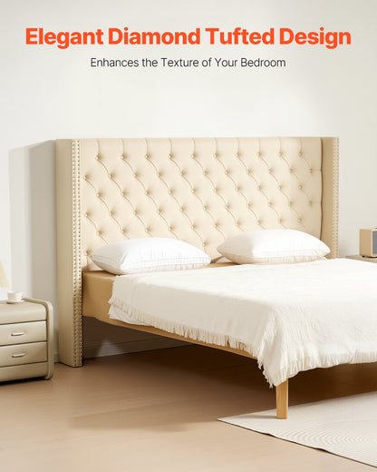 Headboard, King Size Headboard With Adjustable Height, Comfortable Diamond Tufted For King Size Bed, W84.1 X H (54.33-60.24) X D 8.27 In, Ideal For Bedroom, Hotel, Homestay, Dormitory, Cream
