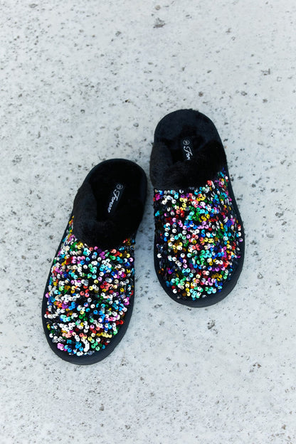 Forever Link Multicolored Sequin Faux Fur Slipper
