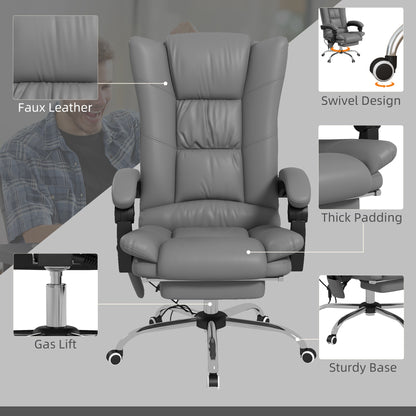 PU Leather Executive Massage Office Chair with 4 Vibration, Computer Desk Chair, Heated Reclining Chair with Adjustable Height, Swivel Wheels, Gray