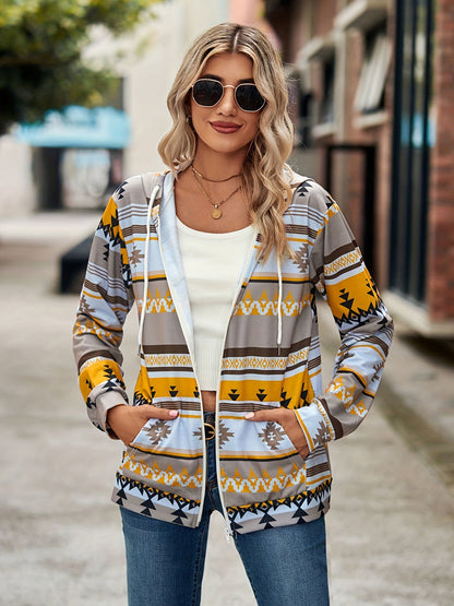 Geometric Hooded Sweatshirt Jacket