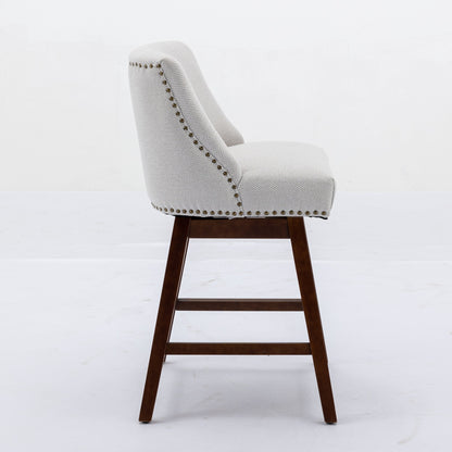 Counter Height Swivel Barstools, 26'' H Seat Height Upholstered Bar Stools Set Of 2, Fabric In Ivory