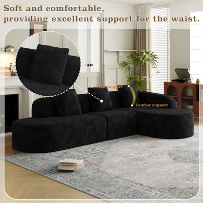 111.8-inch L-shaped Curved Modular Sofa, Modern Design Featuring Lychee-textured Long-pile Polyester Fabric, Curved Backrest With Three Pillows