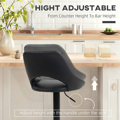 Set Of Two Faux Leather Bar Stools - Black