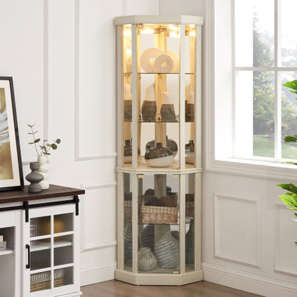 Corner Lighted Curio Cabinet Corner Glass Cabinet Lighted Curio Cabinet Corner Display Case For Living Room, Curio Cabinet, Antique Collection, Wine,Bar Glass Storage Light Included,Dark Cherry
