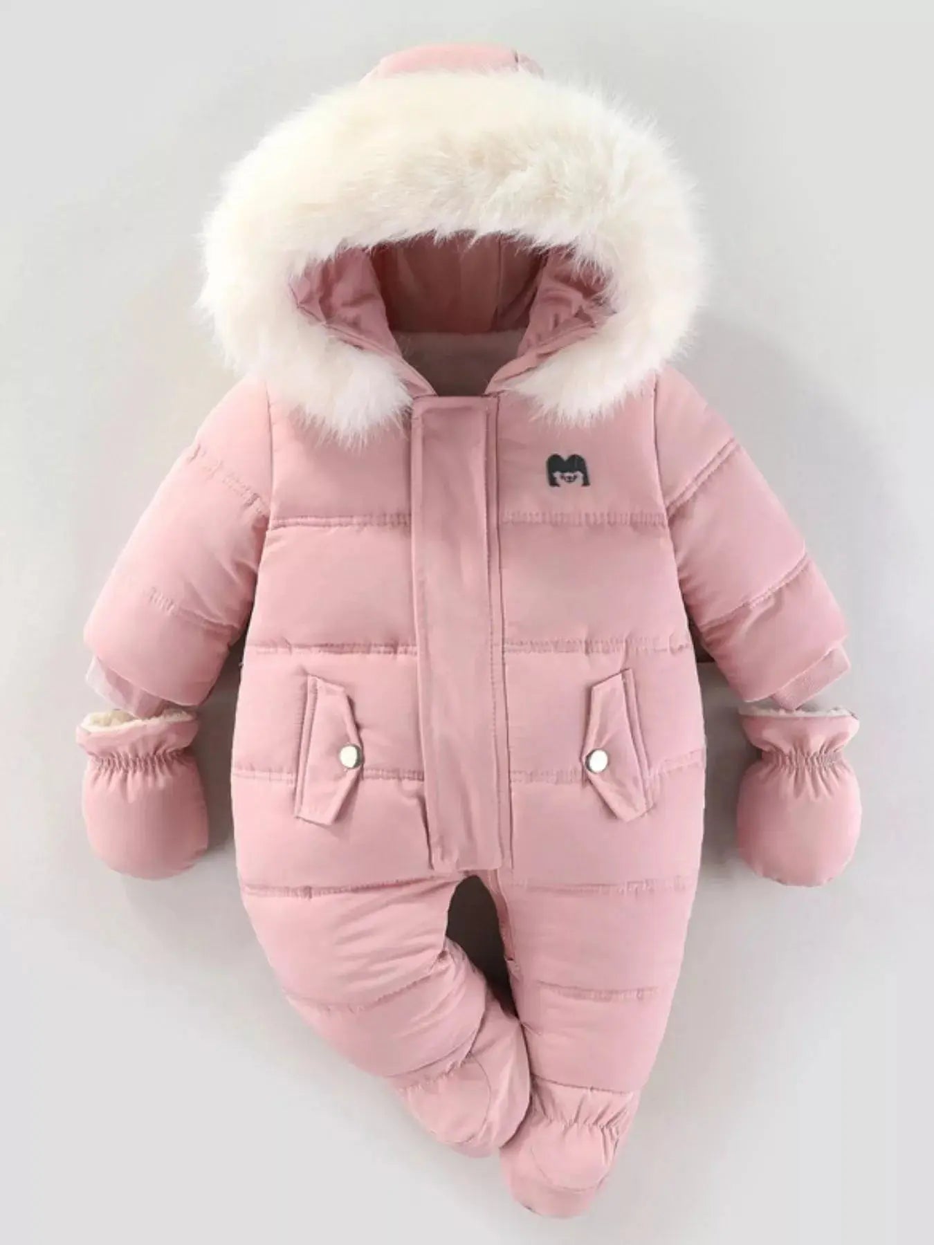 Children's Warm Padded One-Piece Snowsuit with Fur Hood