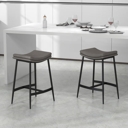 Breakfast Bar Stools Set Of 2, Microfibre Upholstered Barstools, Industrial Bar Chairs With Curved Seat And Steel Frame For Dining Room, Kitchen, Grey