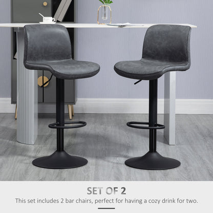 Bar Stools Set Of 2, PU Leather Barstools With Backrest And Footrest For Kitchen, Counter, Breakfast Bar, Dark Grey