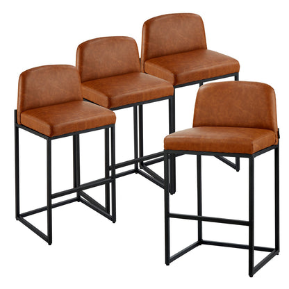 Bar Stool Set Of 4, 27 Inch Counter Height Stools, Modern PU Leather Counter Barstool With Backrest, Metal Legs, Easy Assembly Armless Bar Chair, Island Barstool For Kitchen, Dining Room, Brown