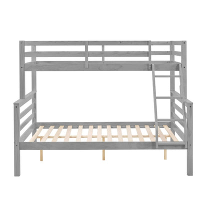 Twin Over Full Bunk Bed With Thick Posts,Wooden Bunk Bed With High Guardrail And Ladder For Kids, Teens, Dorm Rooms, And Guest Rooms,No Box Spring Needed,Grey