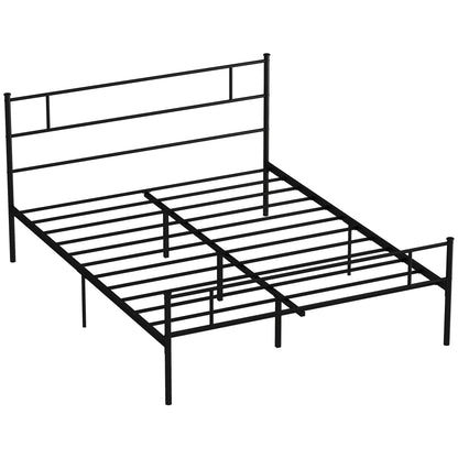King Metal Bed Frame Solid Bedstead Base With Headboard And Footboard, Metal Slat Support And Underbed Storage Space, Bedroom Furniture, Black