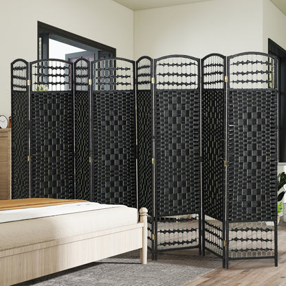 8 Panel Folding Room Divider Portable Privacy Screen Wave Fiber Room Partition for Home Office Black