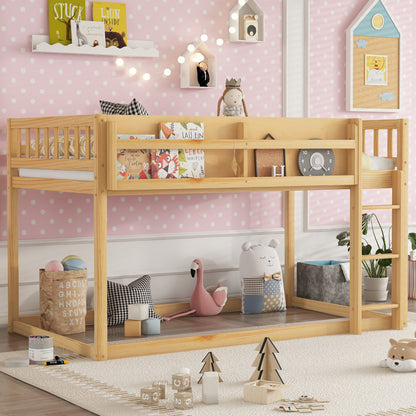 Low Twin Over Twin Bunk Bed, Floor Bunk Bed With Ladder, Solid Wood Twin Bunk Bed For Kids & Juniors, NaturalExpect Arrival Date 2025 11 25