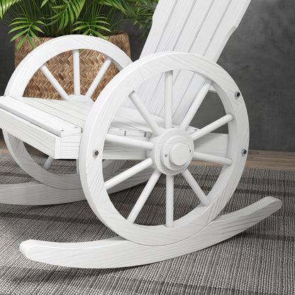 Wooden Rocking Chair, Adirondack Rocker Chair w/ Slatted Design and Oversized Back, for Porch, and Garden, White