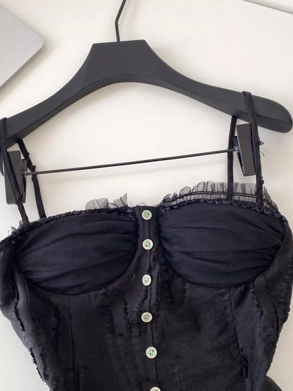 Lace Trimmed Ruffled Hem Tank