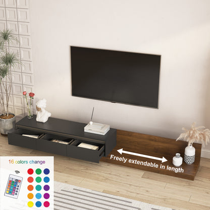 Modern Extendable TV Stand With LED Lights Wooden Entertainment Center And Media Cabinet With Storage Space, Suitable For Living Room And Bedroom Black