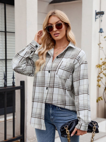 Stretchy Plaid Button-Down Shirt