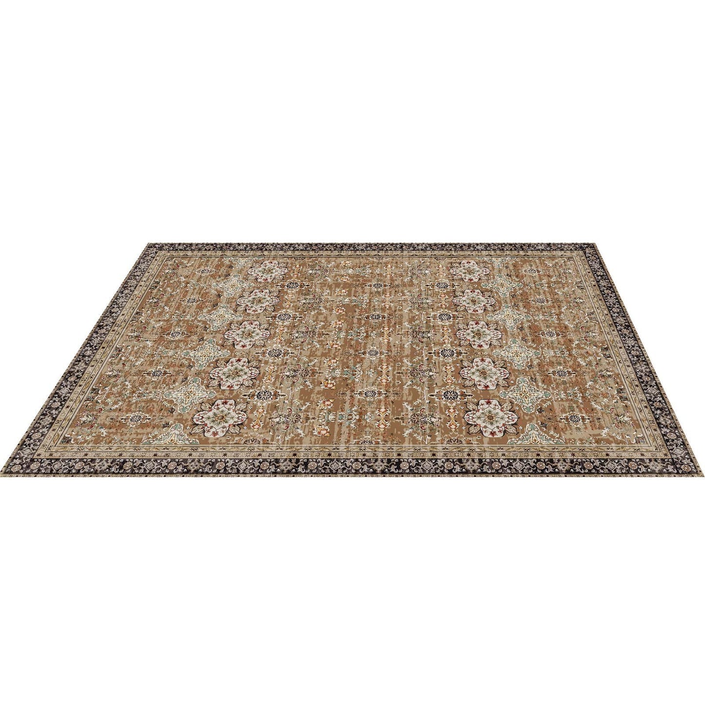 Area Rug, 7.5 X 9.5 Ft Large Washable Rug, Non-Slip And Tear-Resistant Soft Carpet, Pet & Child Friendly Vintage Area Rugs, Indoor Mat For Bedroom, Living Room, Office, Entryway, Brown Green