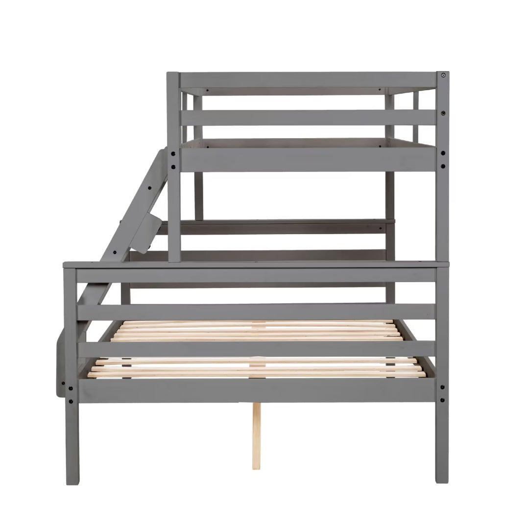Twin Over Full Bunk Bed With Ladder,Wooden Bunk Bed With High Guardrail And Ladder For Kids, Teens, Dorm Rooms, And Guest Rooms,No Box Spring Needed,Grey