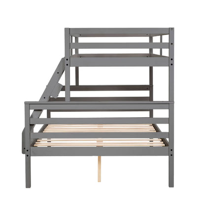 Twin Over Full Bunk Bed With Ladder,Wooden Bunk Bed With High Guardrail And Ladder For Kids, Teens, Dorm Rooms, And Guest Rooms,No Box Spring Needed,Grey