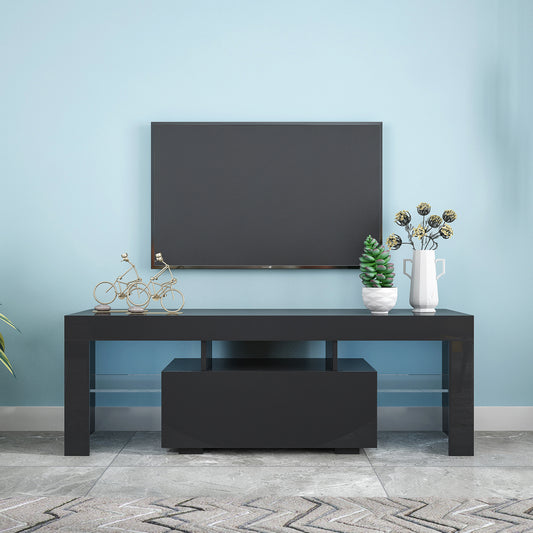 Black TV Stand With LED RGB Lights,Flat Screen TV Cabinet, Gaming Consoles - In Lounge Room, Living Room And Bedroom Black