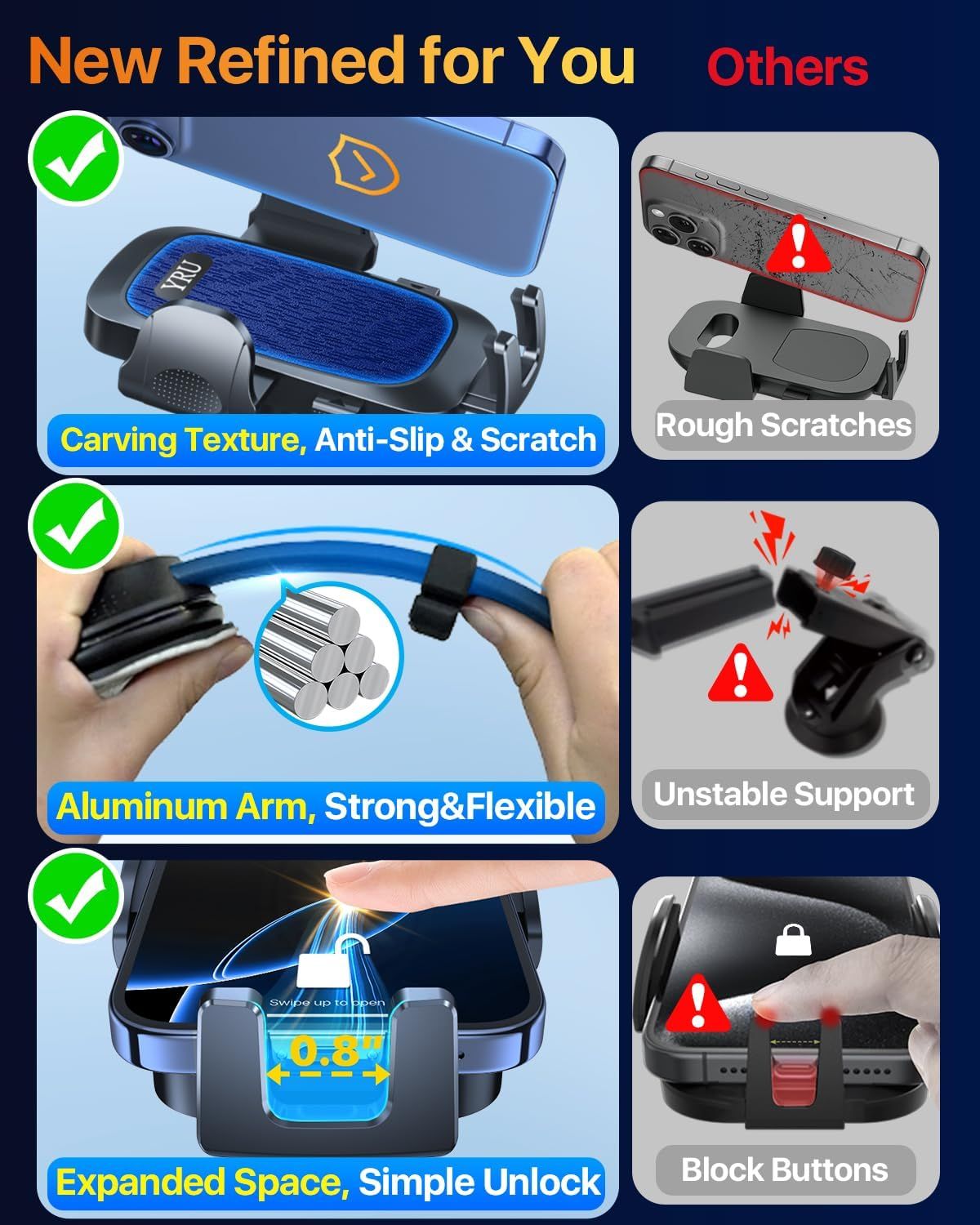 2026 Ultimate Car Phone Holder Mount Bendable & Adjustable Aluminum Arm Cell Phone Holder for Car Dashboard Windshield Phone Stand for iPhone 17 16 15 14 Pro Max Samsung Pickup Truck
