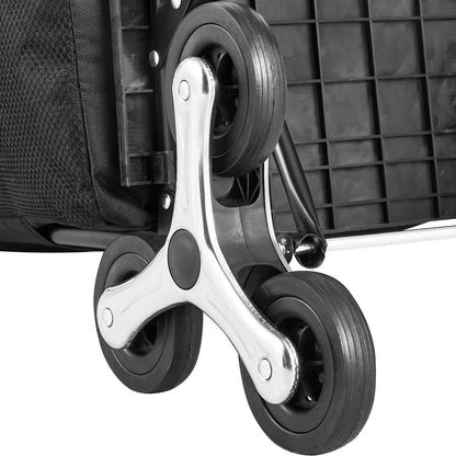 Stair Climber Trolley Dolly, 36L Folding Shopping Cart, Grocery Cart Trolley Laundry Stair Climbing Handcart with 6 Wheels & Oxford Cloth Bag, Foldable Cart for Shopping Grocery Laundry, Black