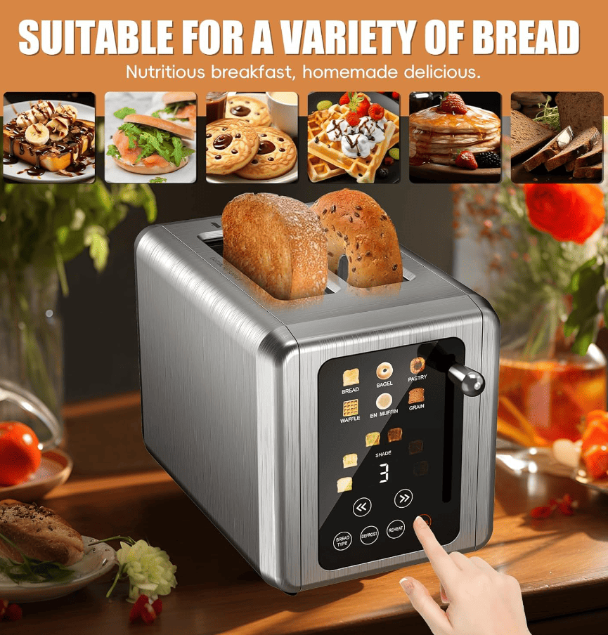 Retro Stainless Steel Toaster with 6 Browning Levels & 3 Functions - Perfect for Defrosting, Reheating, & Cancelling