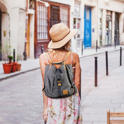 Ladies Canvas Tote Bag Multifunctional Purse Handbag Adjustable Shoulder Rucksack Convertible Backpack Wear-Resistant Dirt-Proof For Women School Office Travel