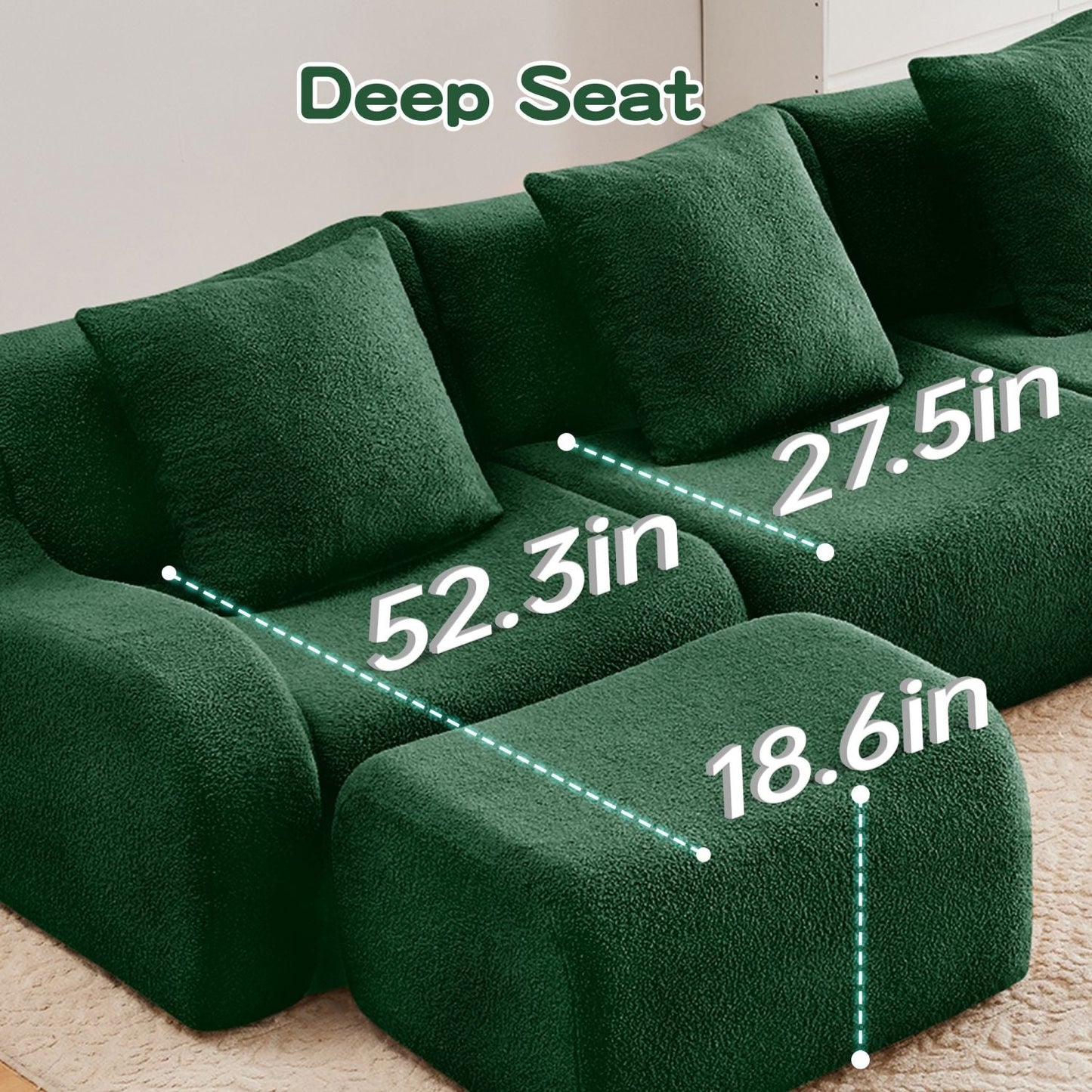 Soft Teddy Fabric Boneless Sofa,No Assembly Required Streamlined Design,Anti-Slip Design 32D High Density Sponge Fits Living Rooms Bedrooms,Green