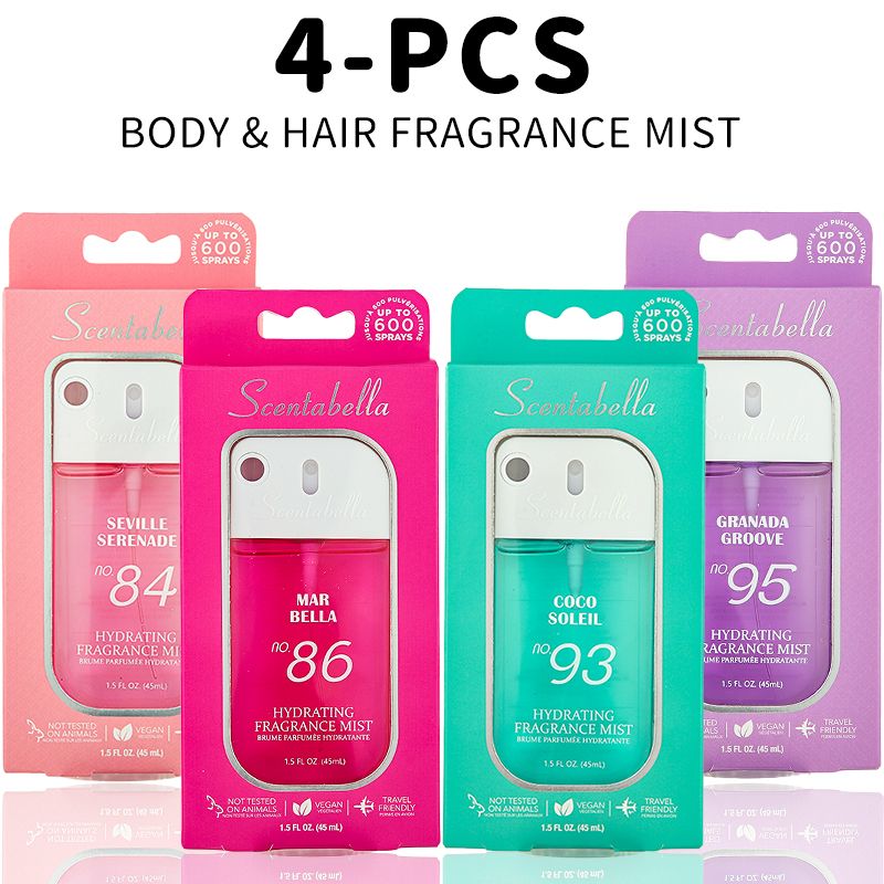4 Scents Travel-Size Body & Hair Fragrance Mist (1.5 fl oz) - Long-Lasting Fruity & Floral Fragrance for Women, Dates & Gifts