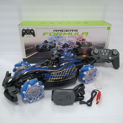 Remote control toy car F1 racing style, with music and light, the tail can be spray.