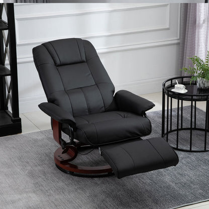 Living Room Relaxation: Black Faux Leather Swivel Recliner with Adjustable Footrest