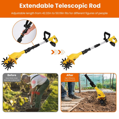 20V Cordless Tiller Cultivator, 250RPM Electric Garden Tiller Depth Garden Rototiller for Lawn/Gardening/Soil Cultivation