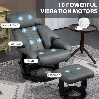 Faux Leather Swivel Massage Recliner with Ottoman, Remote, Side Pocket for Relaxation | Living Room Essentials