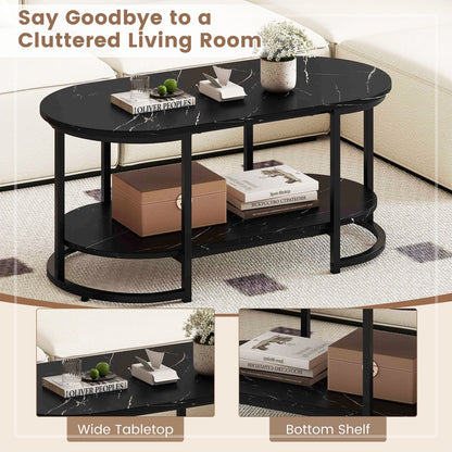 Marble Coffee Table with Open Storage Shelf