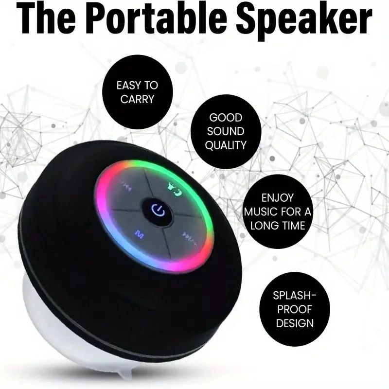 Waterproof Bluetooth Shower Speaker - USB Rechargeable, with Suction Cup Mount, Wireless Bathroom Speaker featuring Clear Audio and Easy Button Control (Black)