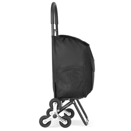 Stair Climber Trolley Dolly, 36L Folding Shopping Cart, Grocery Cart Trolley Laundry Stair Climbing Handcart with 6 Wheels & Oxford Cloth Bag, Foldable Cart for Shopping Grocery Laundry, Black
