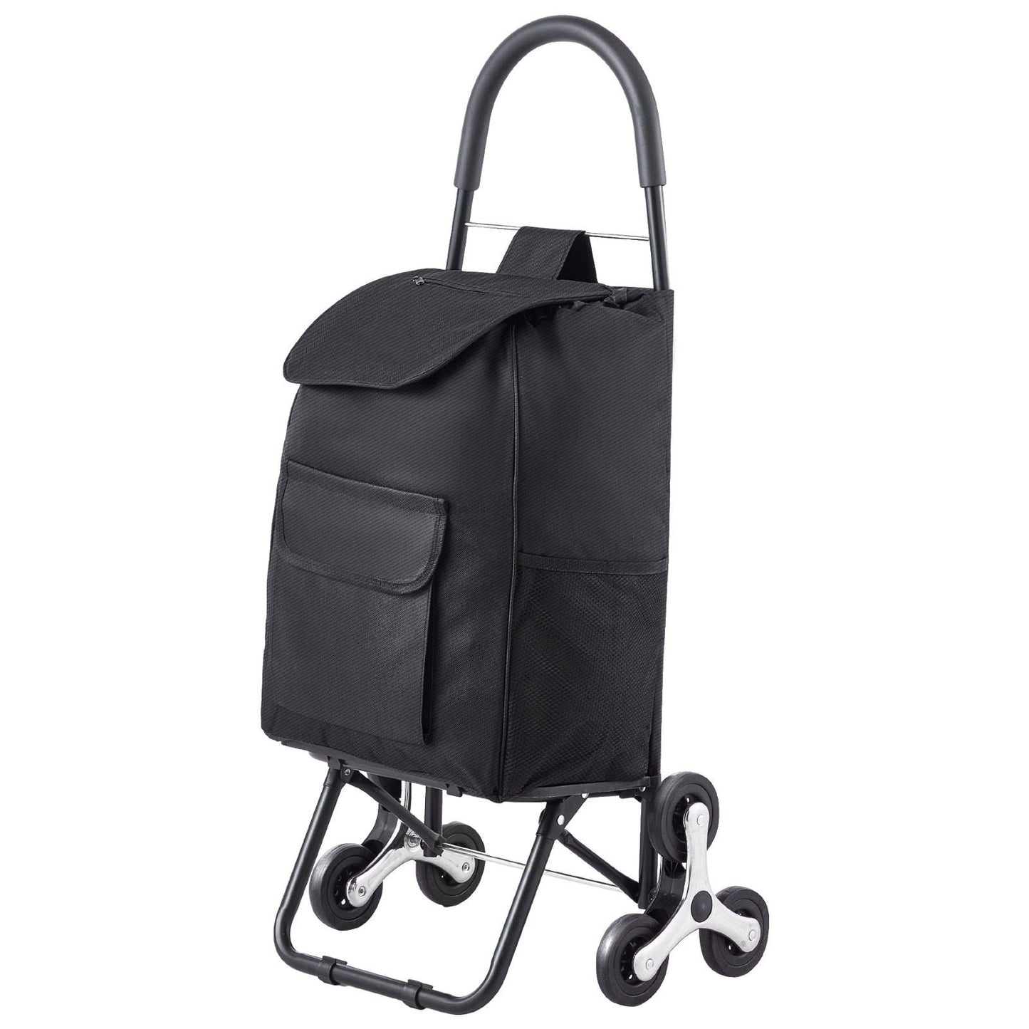 Stair Climber Trolley Dolly, 36L Folding Shopping Cart, Grocery Cart Trolley Laundry Stair Climbing Handcart with 6 Wheels & Oxford Cloth Bag, Foldable Cart for Shopping Grocery Laundry, Black
