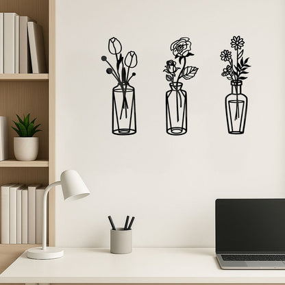 CIFbuy™ Metal Flower Wall Decorations Set of 3 Simple Iron Vase-Inspired Wall Art Ideal for Kitchens Bathrooms Living Rooms Bedrooms Studies Doors Por(TikTok/temu self-pickup orders)