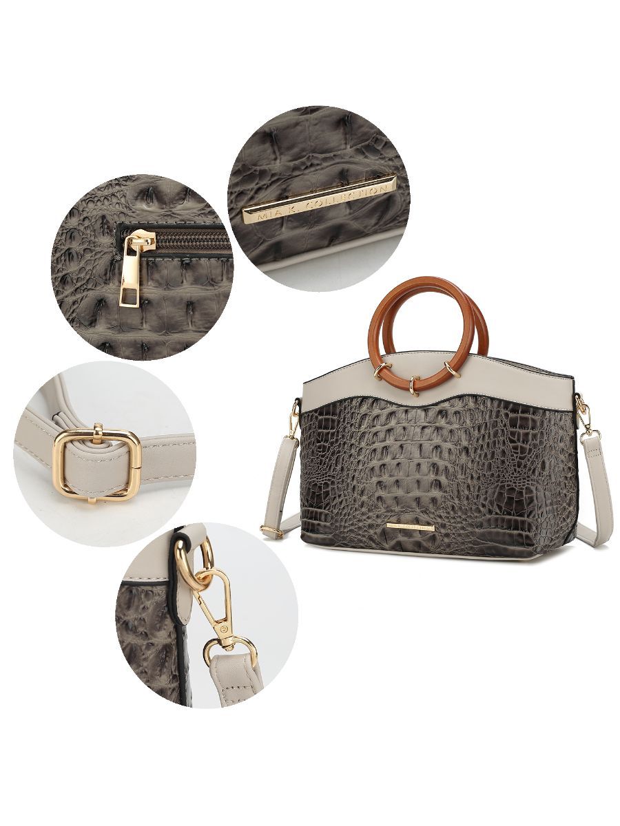MKF Collection Phoebe Faux Crocodile Embossed Vegan Leather Women Tote with Wristlet Wallet Bag by Mia k