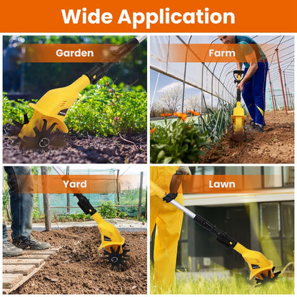 20V Cordless Tiller Cultivator, 250RPM Electric Garden Tiller Depth Garden Rototiller for Lawn/Gardening/Soil Cultivation