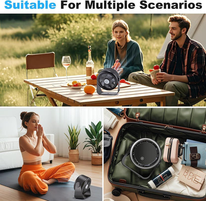 Small Desk Fan 5000mAh Rechargeable Battery Powered -Retro Low Noise Quiet Portable Gentle Blowing with LED Night Light Office Bedroom Table Top Wall Hanging Kitchen Camping Dorm 5-Speed 360° Rotation